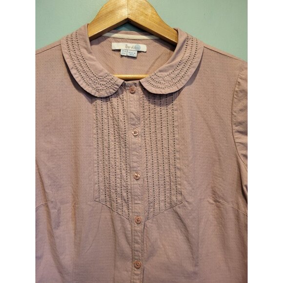 Boden Tan Peter Pan Collar Short Sleeve Cottage Prarie Peasant Button Up Top 6 - Picture 2 of 6